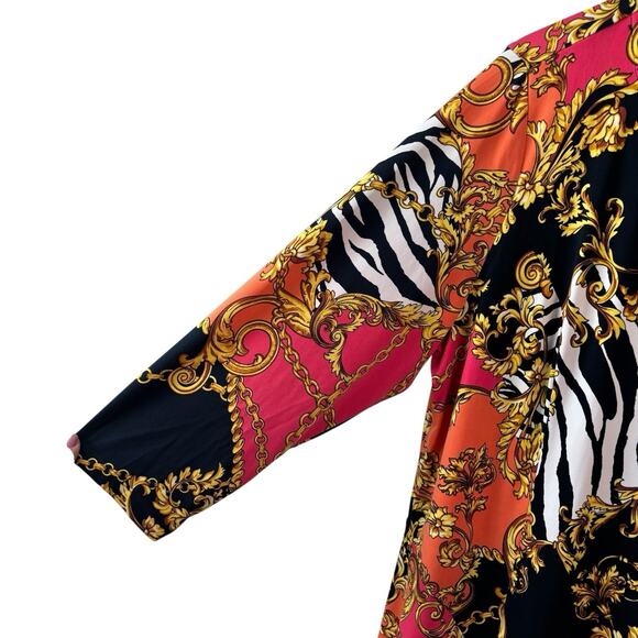 Susan Graver Womens Dress XL Orange Multi Color Liquid Knit Zebra Chain Stretchy - Picture 5 of 7